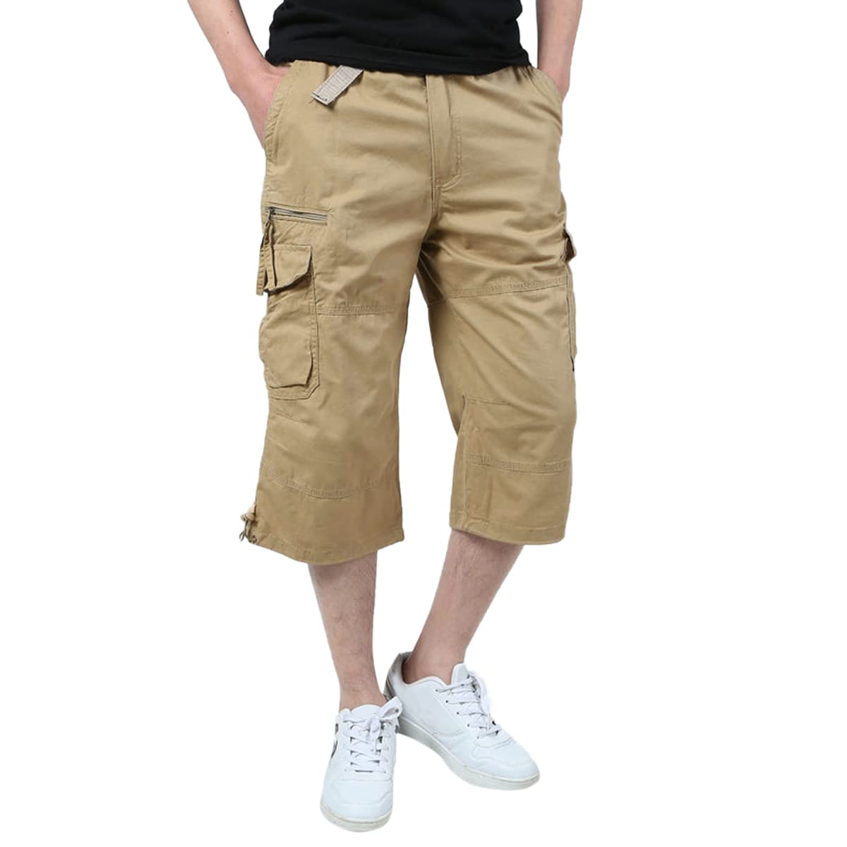 Allthemen Pantaloni Cargo Estivi 3/4 da Uomo Pants da Lavoro Casual in Cotone con Multitasche Pantaloncini per Il Tempo Libero Sport