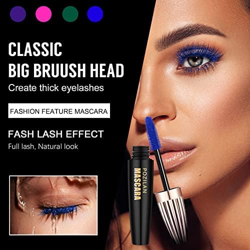 4D Silk Fiber Lash Mascara Waterproof Blue with Eyelash Comb Set, Natural Mascara Blue Volume and Length for Makeup - Lengthening, Volumizing, Long-Lasting