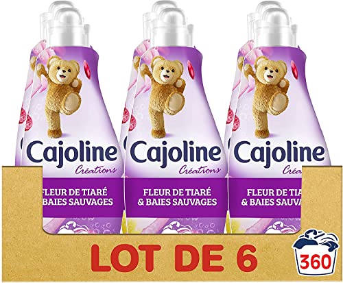 CAJOLINE Adoucissant Concentré Fleur de Tiaré & Baies Sauvages, Parfum et Fraîcheur longue durée, Assouplissant linge 360 Lavages (Lot de 6x60 Lavages), 1.5L