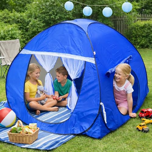Image of SILVER SHINE Foldable Kids Play Tent House | Fun & Spacious Pop-Up Playhouse for Boys & Girls (Up to 10 Years) | Multi-Purpose Indoor & Outdoor Tent with Mosquito Net | Delightful Patterns - Dark Blue