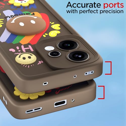 Image of Outlouders Back Cover for Oppo Reno 15 5G | Cute Rainbow Smile 3D Cartoon Flower | Soft Silicone Raised Camera Protection Bumper Case (Brown)