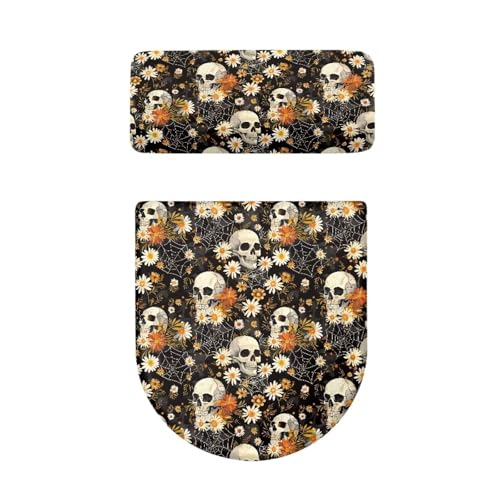 Rweroyiu Skull Flower Toiler Lid Cover Toilet Tank Cover 2Pcs Toilet Seat Covers Stretch Toilet Covers Set for Bathroom Home Decor Universal Toilet Lid Cover
