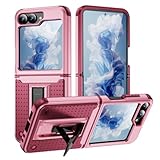 Jeylly Compatible with Galaxy Z Flip 6 Case, for Samsung Z Flip 6 Phone Case with Kickstand & Hinge Protection, Dual Layer Hybrid Shockproof Anti Scratch PC Slim Women Stylish Cover, Red/Pink
