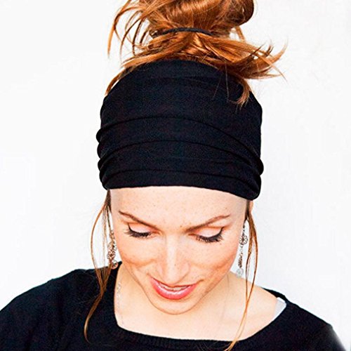 Tenworld Women Girl Boho Yoga Elastic Nonslip Hairband Sport Running Headwrap (Black)