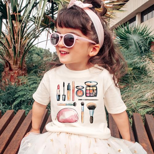Girls Makeup Lover Shirt - Soft Girly Beauty Products Set Doodle Outfit - Future Makeup Artist Gift - Natural Toddler & Youth Graphic Tee2