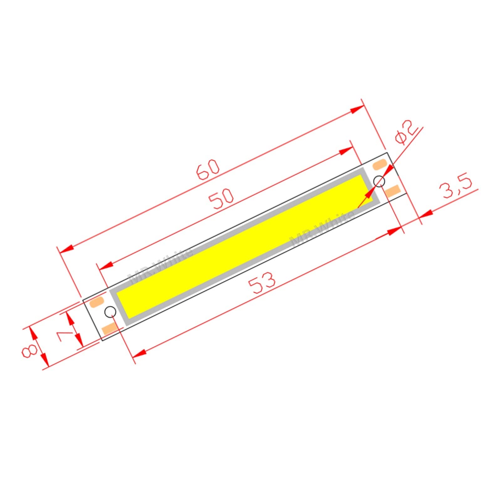 10pcs 3V 3.7V DC 60mm 8mm LED COB Strip 1.5W 300mA 100LM Warm Cold White Blue Red COB LED Light Source Module for DIY Work lamp(Red 620nm 2.2.5V)