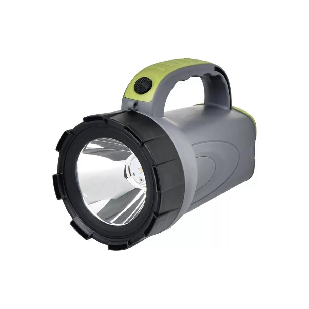EMOS Rechargeable LED Hand Headlight 300 lm Maximum 370 m 2 Light Modes 30 Hours with Non-Slip Handle and Carry Strap with Charging Cable/Car Adapter for Outdoor Use Grey Black Green