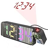 Luckits Sveglia con Proiettore, Sveglia con Proiettore Soffitto, Sveglia Digitale da Comodino con Temperatura, Snooze, Luminosità Regolabile, 12/24H, Sveglia A Specchio per Camera da Letto (Argento)