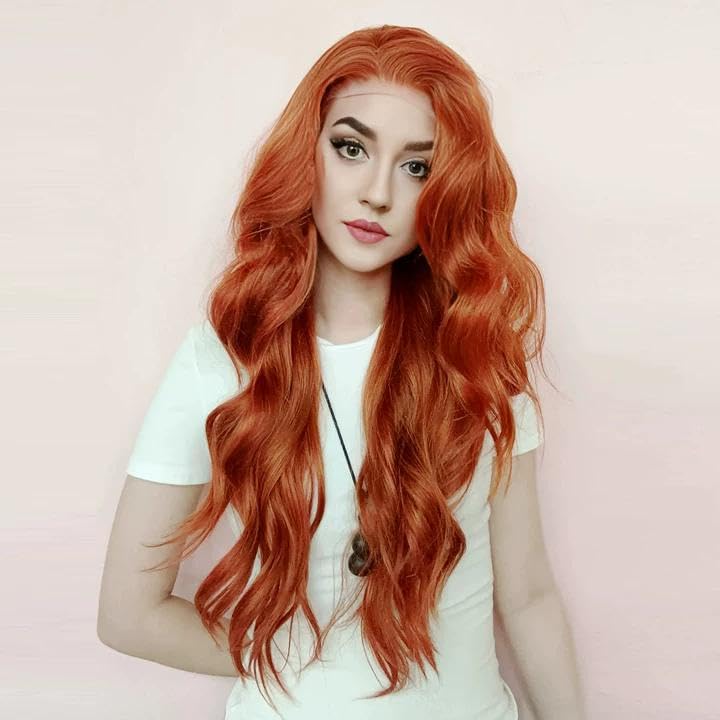 IMSTYLE Ginger Synthetic Lace Front Wig Long Wavy Synthetic Lace Front Wig Glueless Heat Resistant for Drag Queen Cosplay Party Daliy Wear 26 Inches - Image 2