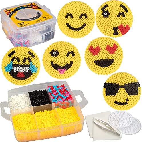 Emoji Smiley Face Fuse Beads- 6 Different Emojis - 3600pcs Beads (6 Colors), Tweezers, Peg Boards, Ironing Paper, Case - Works with Perler Beads- Pixel Art Project Gift- Officially Licensed by Emoji