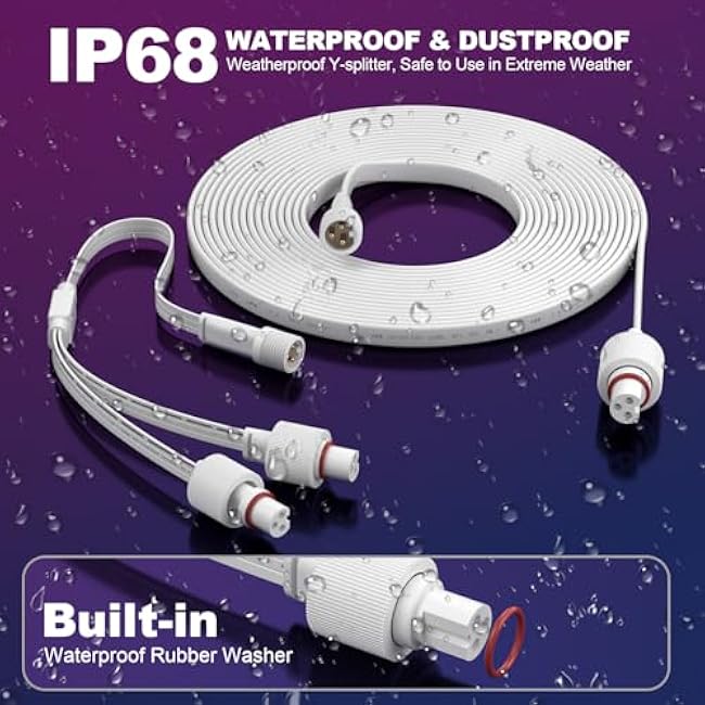 Permanent Outdoor Lights Y-Shaped Extension Cable,IP68 Rated, Compatible with Govee and Other Permanent Outdoor Lighting Systems (Y-Shaped Female-to-Male)