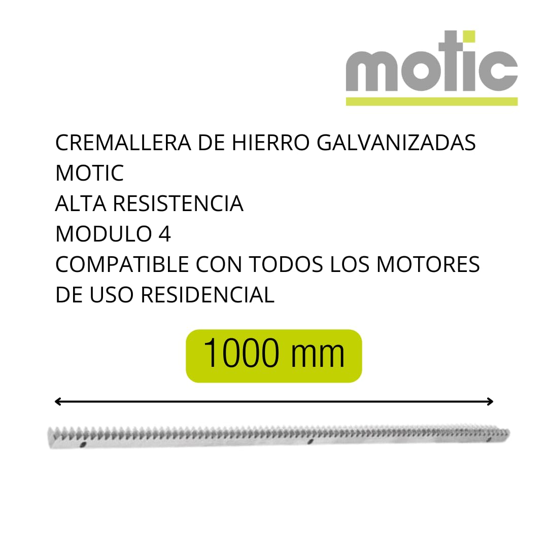 Cremallera de hierro para puertas correderas de garaje, guias correderas para puertas automaticas motores puertas exterior, jardín. Acero zincado 2 metros x 08 mm de espesor MOTIC - 2 METROS