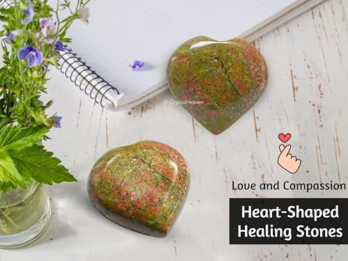 Image of Unakite Crystal Heart Palm Pebbles Stones for Anxiety Stress Relief Massage - AAA Grade Original Healing Gemstone Agate Heart Palm Stone for Yoga Meditation Spiritual