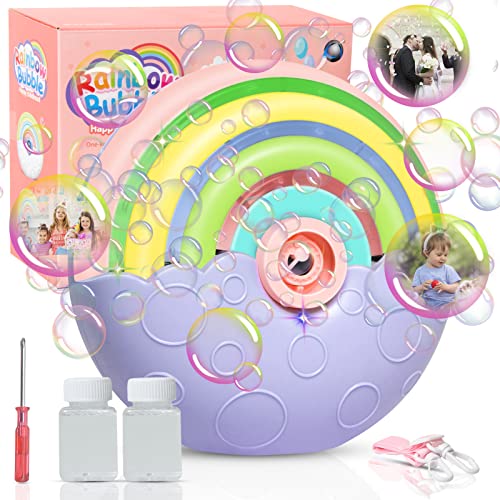 Bubble Machine, Portable Automatic Bubble Blower Machine For kids, 2000+ Bubbles per Minute, Silent Design Rainbow Bubble Maker Machine with 2 Bubble Solution/Lanyard/Battery Powered, Birthday Gifts