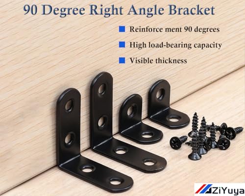 ZiYuya Winkelverbinder, Metallwinkel 90 grad Edelstahl Winkel Klammern L-Form Rechtwinkliges Edelstahl Ecke Klammer Möbel für Bracket Möbel Tabelle schwarz, 20 Stück, 20 mm x 20 mm