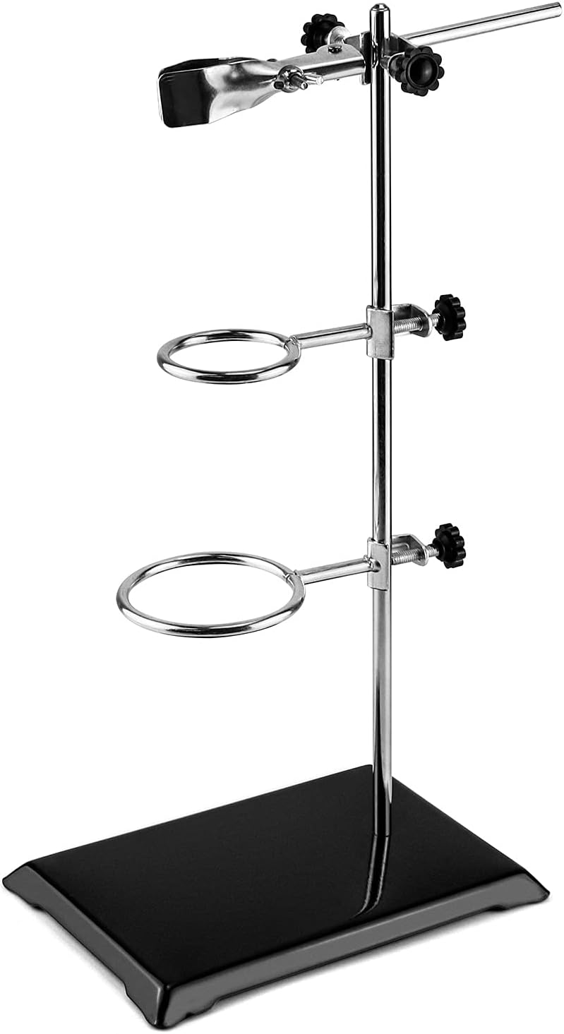 QWORK Heavy Duty Laboratory Stands Support Set, with a Burette Clamp and 2 Flask Ring Clamps, Rod Length 16'