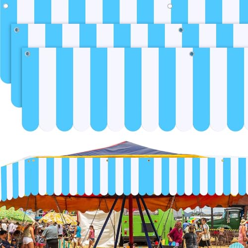 Image of Preboun 3 Pcs Carnival Awning Decorations Tent Circus Hanging Decorations Carnival Banner Concession Stand Sign Canopy Awning for Pirate Summer Party, 9.84''x78.74'' (Blue and White)