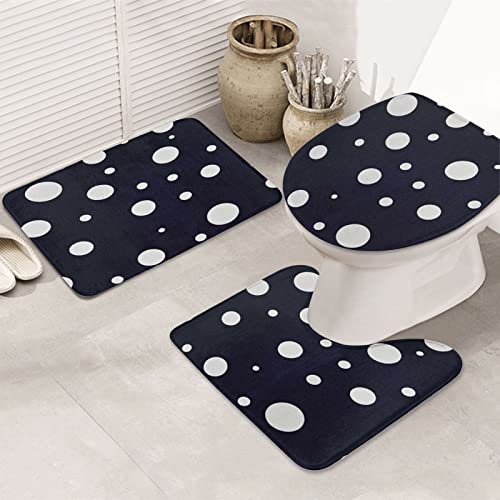 3 Piezas Juego De Alfombra De Baño Estampado De Lunares En Blanco Y Negro Alfombras De Cama Decorar Alfombra De Ducha, para Dormitorio, Cocina