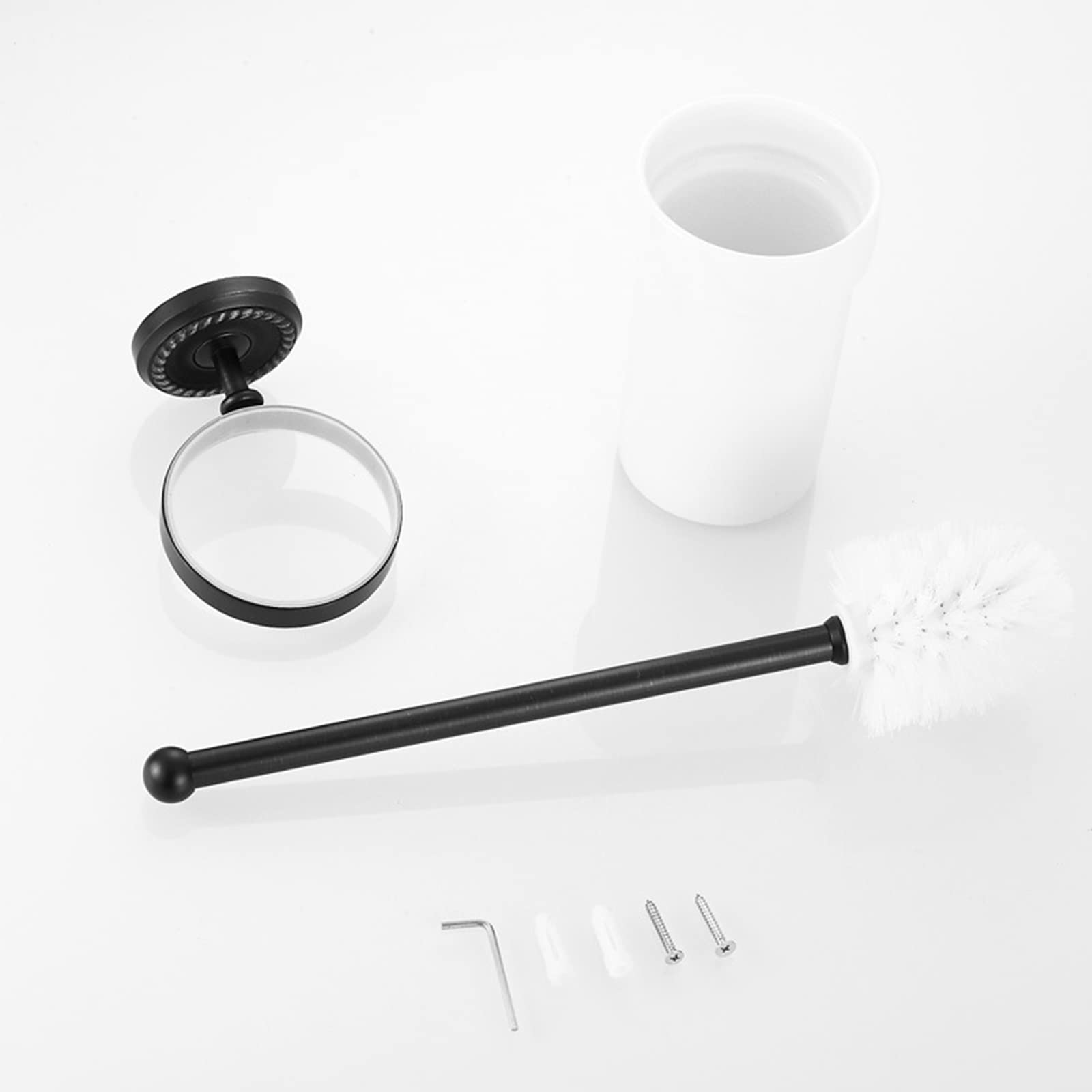 Escobillero Antiguo Negro, Cepillo Limpiador De Inodoro De Latón con Taza De Cerámica, Soporte para Escobilla De Inodoro De Baño Montado En La Pared