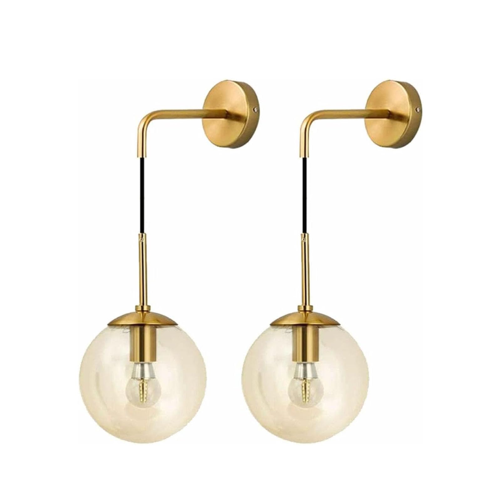 EKSED Applique da Parete in Vetro - Lampada da Muro Interno con Finiture in Metallo Dorato e Attacco E27 per Camera da Letto, Soggiorno, Sala da Pranzo (Ambra, 15cm)