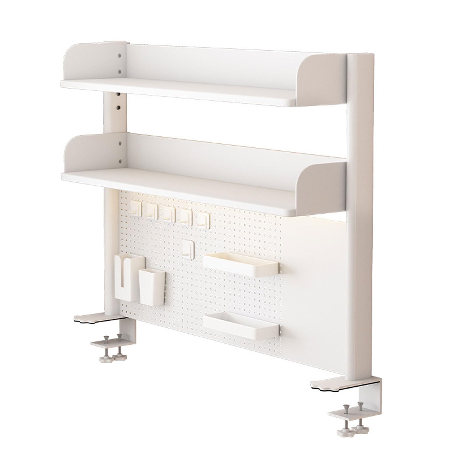 Étagère de bureau à pince – 2/3 niveaux au-dessus de l'étagère de rangement de bureau avec crochets et planche perforée – Étagère à pince pour économiser de l'espace pour le bureau ou la maison