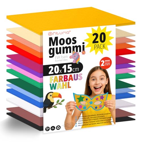 OFITURIA 20 Blatt Moosgummi Set Bunte Farben Format 20x15 cm Ideal für Bastelprojekte DIY Schule Kunst & Dekoration (Glitzer)