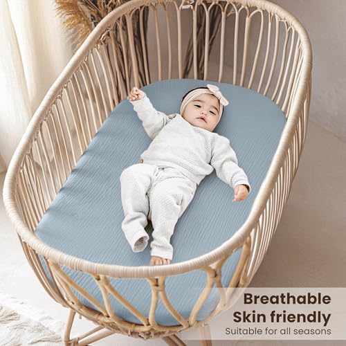 Konssy Muslin Bassinet Sheets for Baby Boys and Girls, 2 Pack, 32"x16" by Konssy - Image 4