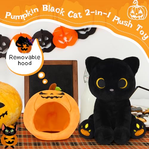 Image of Halloween Plush, 8inch Pumpkin Black Cat Plush Halloween Stuffed Animals for Kids, Cute Plushies Kawaii Stuffed Cat Soft Doll Toy for Boys, Girls, Girlfriend