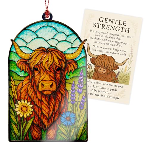 Duducraft (H1) - Adorno de atrapasueños de vaca de las Tierras Altas, acrílico que atrapa la luz, regalo de decoración de granja para amantes de los animales y las vacas, Navidad, regalo de cumpleaños