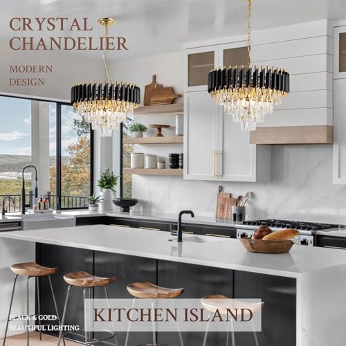 Image of Modern K9 Crystal Chandeliers Gold -Round Crystal Chandelier for Living Room Colors.Warm White, Moon Light,Golden,Led Plate Included (Black Gold, 500MM)