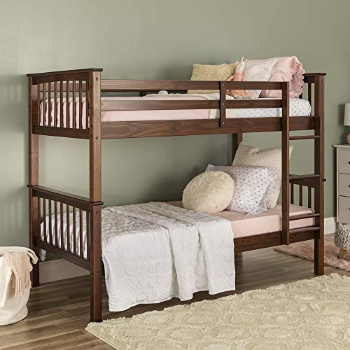 Walker Edison Resende Mission Style Solid Wood Twin Over Twin Bunk Bed, Twin Over Twin, Walnut #TOP18