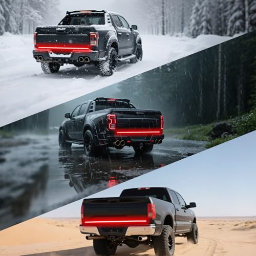 Image of DIBMS 60 Inch Triple Row LED Tailgate Light Bar Waterproof 12V | Full Function Brake Reverse Amber Turn Signal Universal Fit for Pickup Trailer SUV RV Van Triple Row LED Work Light Strips