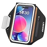 Running Armband with Earphone Bag Cell Phone Armband for iPhone 16 15 Pro 14 Plus 13 11 XR XS, Galaxy S24/S10 Water Resistant Sports Phone Holder Case & Zipper Slot Car Key Holder for 6.9 inch Phone