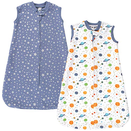 Image of Hudson Baby Unisex Baby Premium Quilted Sleeveless Sleeping Bag and Wearable Blanket, Space 2-Pack, 0-6 Months