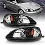 AmeriLite Black Replacement Headlights Set For 99-00 Honda Civic - Passenger and Driver Side