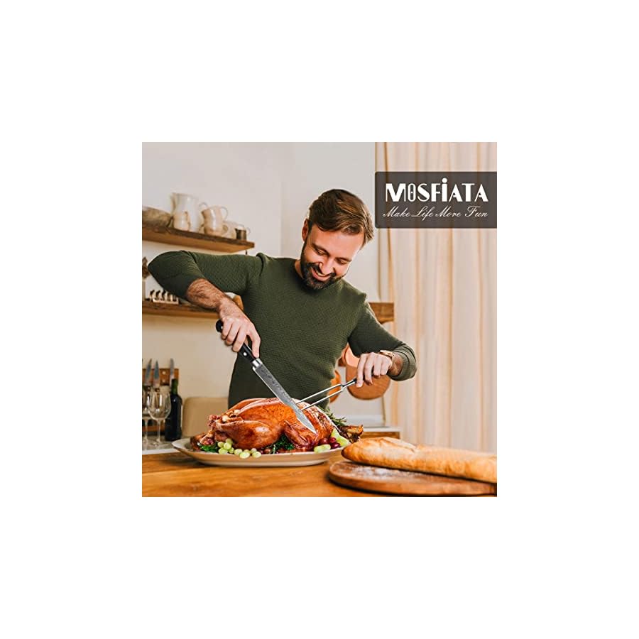 MOSFiATA-8-Carving-Knife-and-7-Fork-Set-Brisket-Slicing-Knife-Premium-Meat-Cutting-Knife-German-High-Carbon-Stainless-Steel-EN4116-BBQ-knives-for-Slicing-Meats-Fruits-and-Vegetables MOSFiATA 8" Carving Knife and 7" Fork Set Brisket Slicing Knife Premium Meat Cutting Knife German High Carbon Stainless Steel EN.4116 BBQ knives for Slicing Meats, Fruits and Vegetables