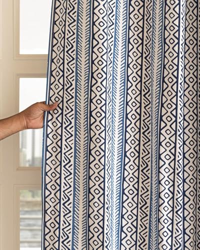 Image of THE LINEN COMPANY Cotton Room Darkening, Light Blocking Curtain 6 feet with Eyelet Rings 2 Pcs Set for Living Room, Dining Hall, Hotel, Farm House (4.5 ft x 6 ft, Bohemia Blue)