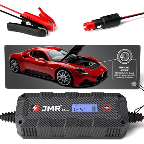 JMR Battery Charger for Maserati MC20 GranTurismo Levante Quattroporte Grecale Ghibli GranCabrio All Models Trickle Charger Conditioner Maintainer (12V Cig Port, Add Lithium Mode)