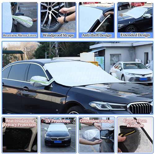Image of Windshield Snow Cover Compatible with BMW 5 Series 2009-2024, Car Snow Cover, Front Windshield Sunshade, Exterior Windscreen Sun Shade, UV-Rays Sun Ice Snow Frost Protector, 4-Layer Windshield Cover