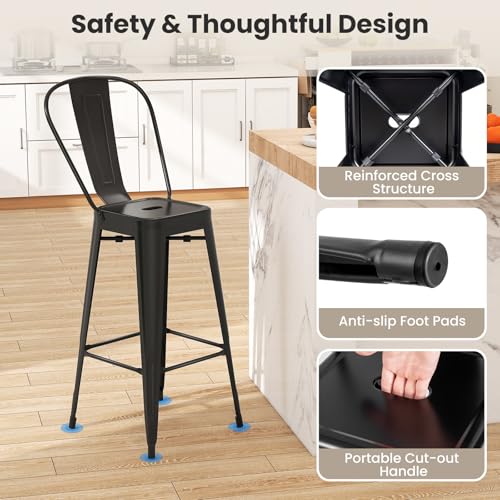 image for Costway 30'' Metal Bar Stools Set Of 4, With Removable Back,bar Height