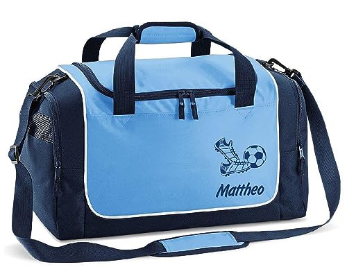 Sporttasche mit Name | Fußballschuhe BLAU personalisierbar individuell Bedruckt Geschenk für Kinder & Erwachsene kleine Reisetasche Schulsport Geschenk Schulanfang