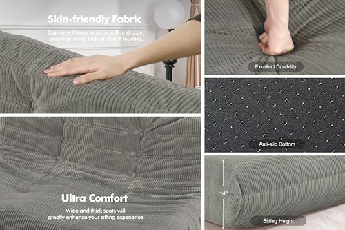 Image of Bean Bag Chair,Giant Beanbag Chairs for Adults,Comfy Large Fireside Chair Lazy Sofa,Corduroy Bean Bag Lounger with Memory Foam Filled,Floor Sofa Couch for Living Room (Light Grey, 3-Seater)
