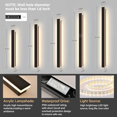 Image of Modern Outdoor Wall Lights, 47.3Inch Black LED 3000K IP65 Waterproof Outdoor Linear Wall Sconces Exterior Lighting Fixture Porch Wall Light for House, Front Door, Garage