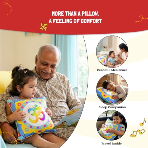 Image of Panda's Box Universal Mantra Chanting Plush Pillow | As Seen on Shark Tank | Super Soft Huggable Cushion I Musical Sound Toy for Babies & Kids(Boys & Girls) | Sacred & Soothing Nursery Decor | 25 CM