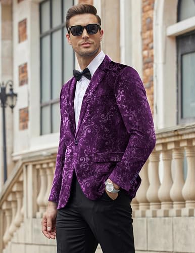 Image of COOFANDY Men's Velvet Blazer Notched Lapel Velour Suit Jacket One Button Tuxedo Jackets for Wedding Prom Party Dinner