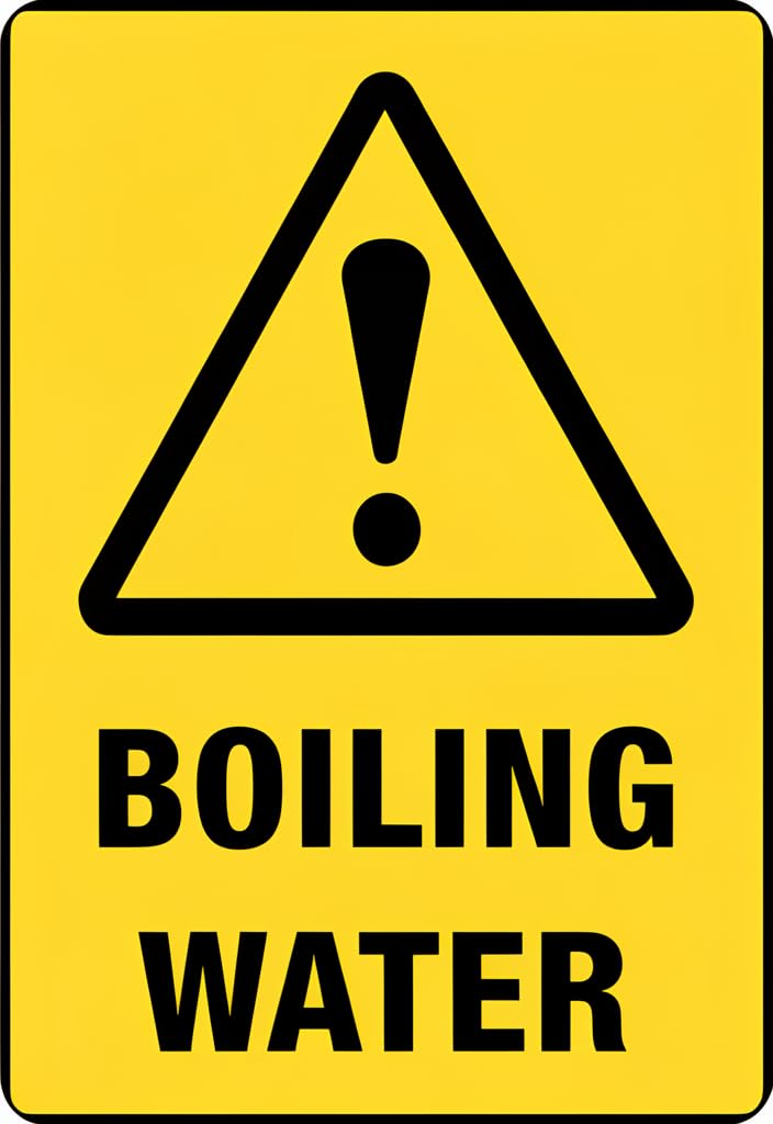 peiyeety Boiling Water Warning Tin Sign 12x8 Inch, Yellow Caution Metal Safety Notice Plaque with Exclamation Triangle, Durable Wall Decor for Kitchen, Break Room, Lab, Restaurant, Utility Room, Gift