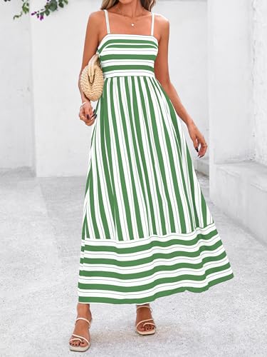 Image of PRETTYGARDEN Women Summer Maxi Dresses 2026 Spaghetti Strap Boho Floral Striped Wedding Guest Beach Vacation Flowy Long Dress
