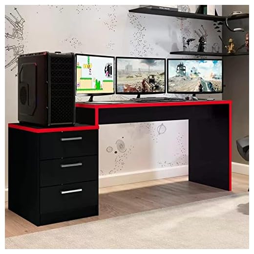 Mesa Gamer Escrivaninha Desk DRX 5000 - Móveis Leão Preto TX/Vermelho