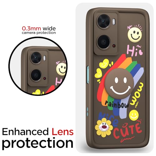 Image of Pikkme Back Cover for Oppo A76 / Oppo A96 / Oppo A36 | Soft Silicone| Cute Rainbow Smile & 3D Cartoon Flower Design | Shockproof Raised Camera Protection Bumper Case (Brown)