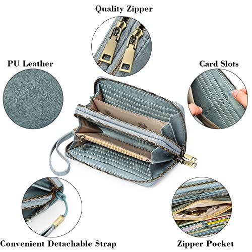Image of GAEKEAO Wallet for Women Clutch RFID Blocking Wristlet Leather Purse Large Capacity Credit Card Holder with Grip Hand Strap